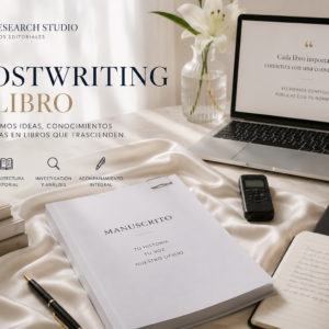 Ghostwriting de libro de GS Research Studio. Servicio editorial profesional para desarrollar libros de no ficción, memorias y ensayos con investigación, arquitectura editorial y escritura integral.
