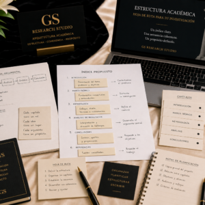 Asesoría de estructura académica de GS Research Studio. Servicio profesional para diseñar el índice, los capítulos y la secuencia argumental de tesis, tesinas e investigaciones.