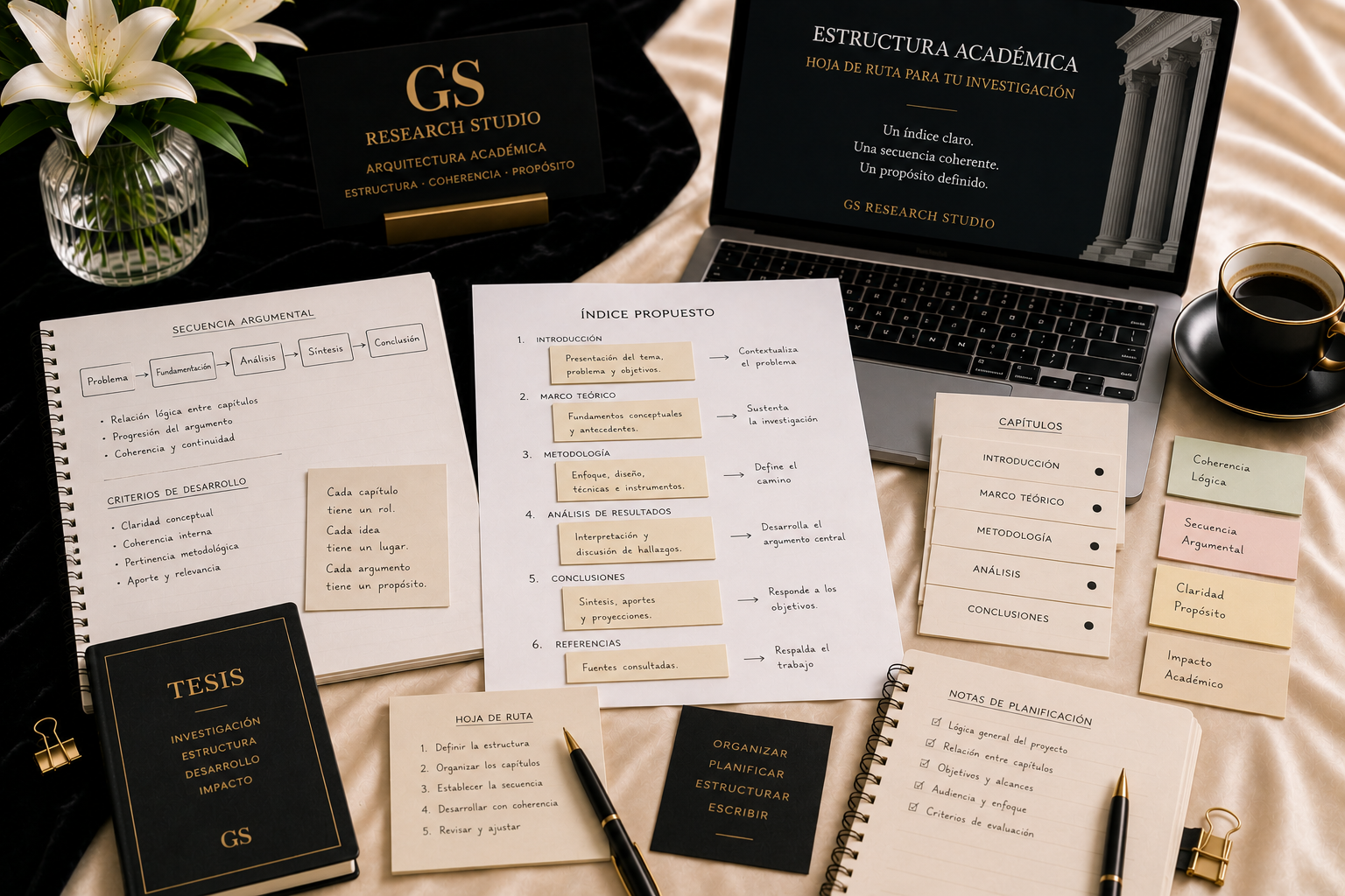 Asesoría de estructura académica | GS Research Studio Asesoría de estructura académica de GS Research Studio. Servicio profesional para diseñar el índice, los capítulos y la secuencia argumental de tesis, tesinas e investigaciones.