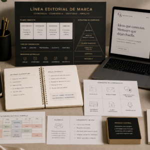 Línea editorial de marca con planificación de contenidos, pilares temáticos y criterios de comunicación para construir una identidad editorial consistente.