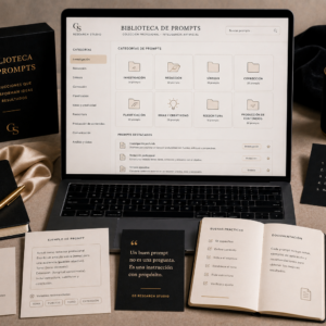 Biblioteca digital organizada de prompts profesionales para investigación, escritura, comunicación y producción de contenidos con inteligencia artificial.
