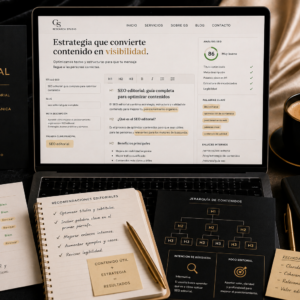 Página web analizada con títulos, jerarquías, palabras clave y elementos de SEO editorial para mejorar el posicionamiento orgánico de contenidos.