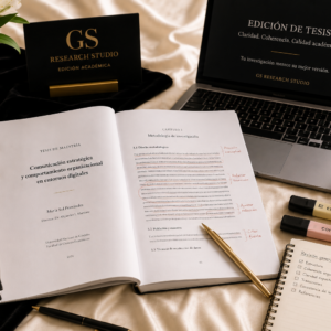 Edición de tesis de GS Research Studio. Servicio profesional de revisión académica para mejorar la estructura, la claridad, la coherencia argumental y la calidad editorial de tesis de grado y posgrado.