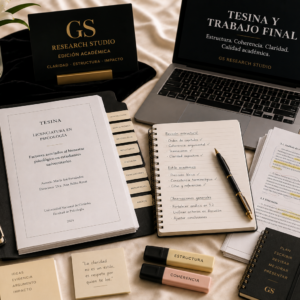 Tesina y trabajo final de GS Research Studio. Servicio editorial para fortalecer la estructura, la claridad argumental y la calidad académica de trabajos universitarios antes de su presentación.